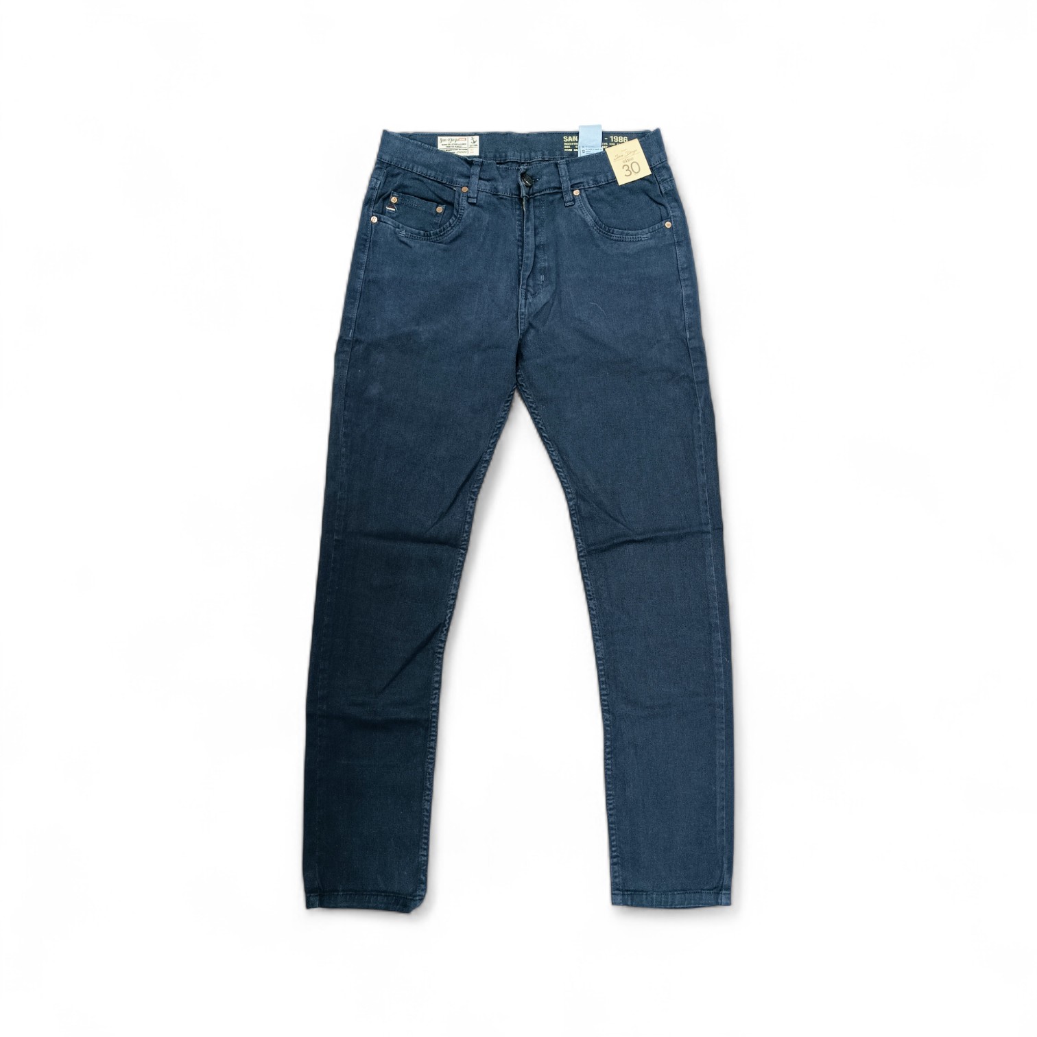 PANTALON JEANS COLOR TALLA 38 - COD27 - SLIM FIT/SEMI TUBO - PLOMO OSCURO/ 3 RAYAS BOLSILLO / DIJE METALICO CUADRADO