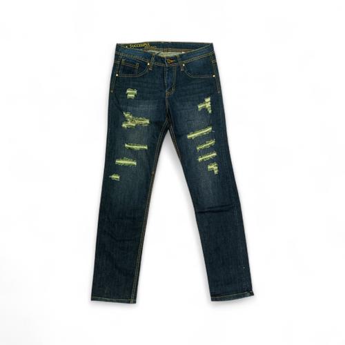 PANTALON JEANS TALLA 30 - GNL / PLAGIO - SLIM FIT - AZUL VERDOSO / RASGADO