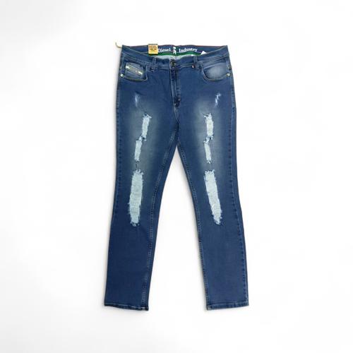 PANTALON JEANS TALLA 44 - DS46 - SEMITUBO STRECH RASGADO - AZUL CLARO PRELAVADO - EXTRAGRANDES