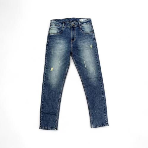PANTALON JEANS TALLA 36 - COD35 - SLIM FIT /CAÑAMO - AZUL CLARO PRELAVADO (RASGADO)