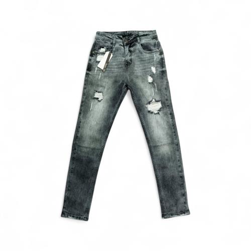 PANTALON JEANS TALLA 28 - COD35 - SEMI TUBO / SKINNY / 141BLACK SK - CENIZO CLARO - RASGADO