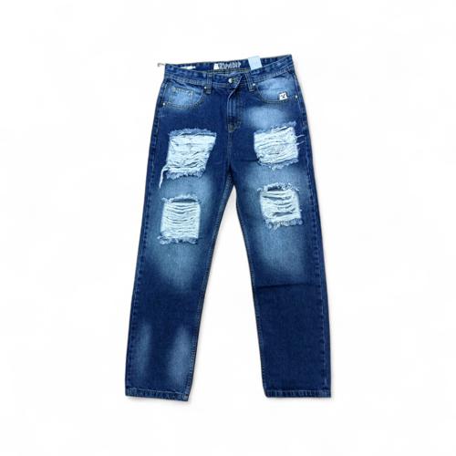 PANTALON JEANS TALLA 38 - COD24 - OVERSIZE RASGADO - AZUL MEDIO OSCURO