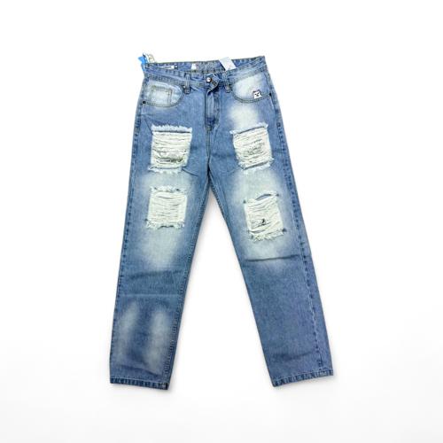 PANTALON JEANS TALLA 38 - COD24 - OVERSIZE RASGADO -AZUL CLARO