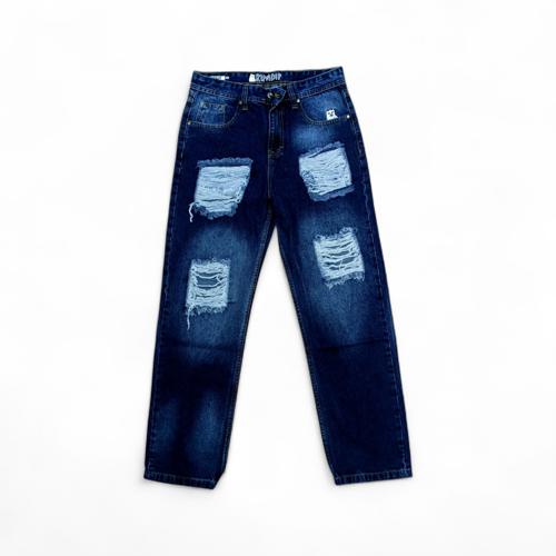 PANTALON JEANS TALLA 38 - COD24 - OVERSIZE RASGADO - AZUL OSCURO