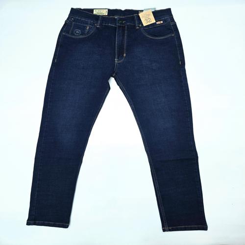 PANTALON JEAN TALLA 38 - COD27 - SEMITUBO - STRECH - AZUL MARINO MEDIO/TELA PRELAVADA / DIJE METALICO CUADRADO ATRAS/ BOTON VERDE (ADELANTE)/ DIJE METALICO RECTANGULAR SD 1986 ANCLA ADELANTE