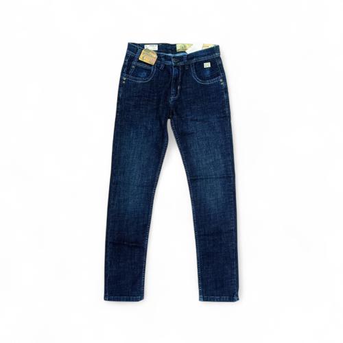 PANTALON JEANS TALLA 30 - COD27 - SEMI TUBO - AZUL (CON CORTES BEIGE EN LOS BOLSILLOS DE ATRAS)
