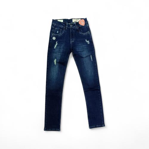 PANTALON JEANS TALLA 34 - COD27 - SEMI TUBO - AZUL OSCURO PRELAVADO (RASGADITOS PEQUENOS )