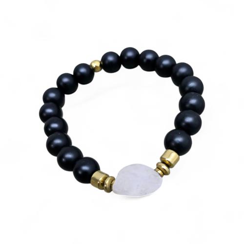 PULSERA TALLA STD - UB - COD126 - ST. FASHION - PIEDRA VOLCANICA LISA - NEGRO MATE / BLANCO