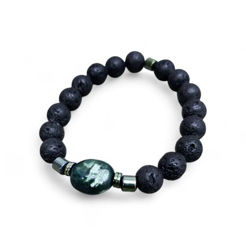 PULSERA TALLA STD - UB - COD126 - ST. FASHION - PIEDRA VOLCANICA  POROSA - NEGRO MATE / VERDE