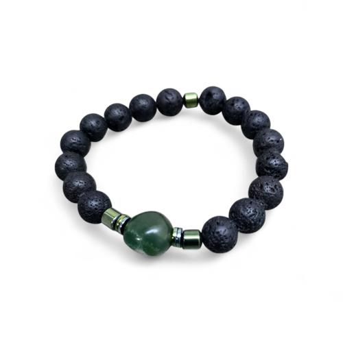 PULSERA TALLA STD - UB - COD126 - ST. FASHION - PIEDRA VOLCANICA  POROSA - NEGRO MATE / VERDE