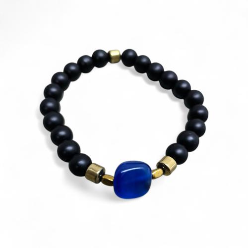 PULSERA TALLA STD - UB - COD126 - ST. FASHION - PIEDRA VOLCANICA LISA - NEGRO MATE / AZUL