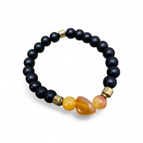 PULSERA TALLA STD - UB - COD126 - ST. FASHION - PIEDRA VOLCANICA LISA - NEGRO MATE / NARANJA
