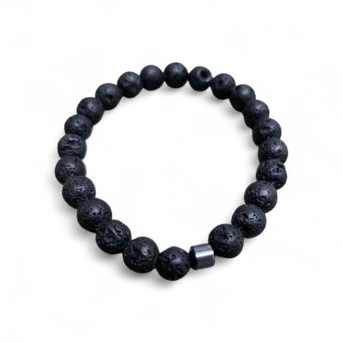 PULSERA TALLA STD - UB - COD126 - ST. FASHION - PIEDRA VOLCANICA  POROSA - NEGRO MATE / GRIS