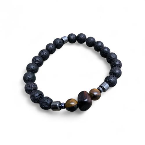 PULSERA TALLA STD - UB - COD126 - ST. FASHION - PIEDRA VOLCANICA  POROSA - NEGRO MATE / CAFÉ
