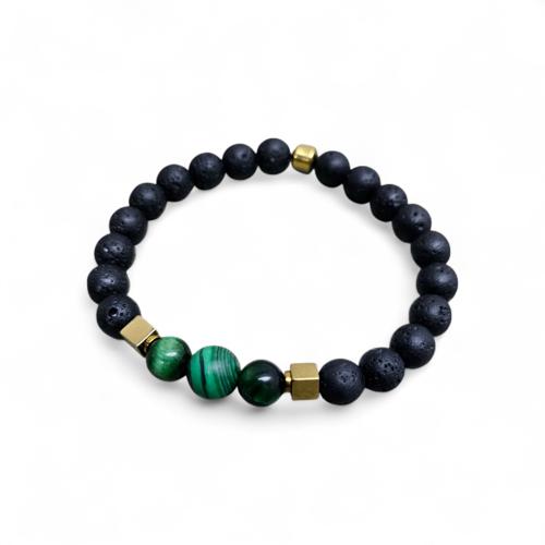PULSERA TALLA STD - UB - COD126 - ST. FASHION - PIEDRA VOLCANICA  POROSA - NEGRO MATE / VERDE