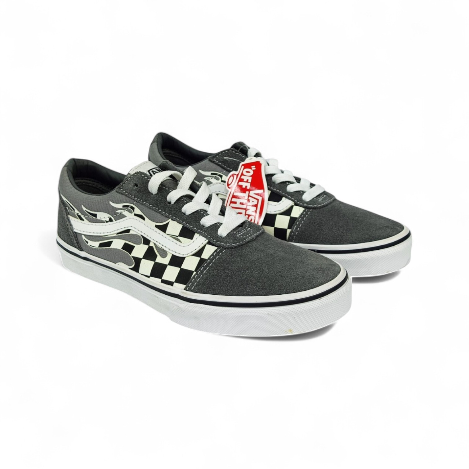 ZAPATO  TALLA 5.0 - VANS  - WARD - GRIS /BANCO /FUEGO CUADROS