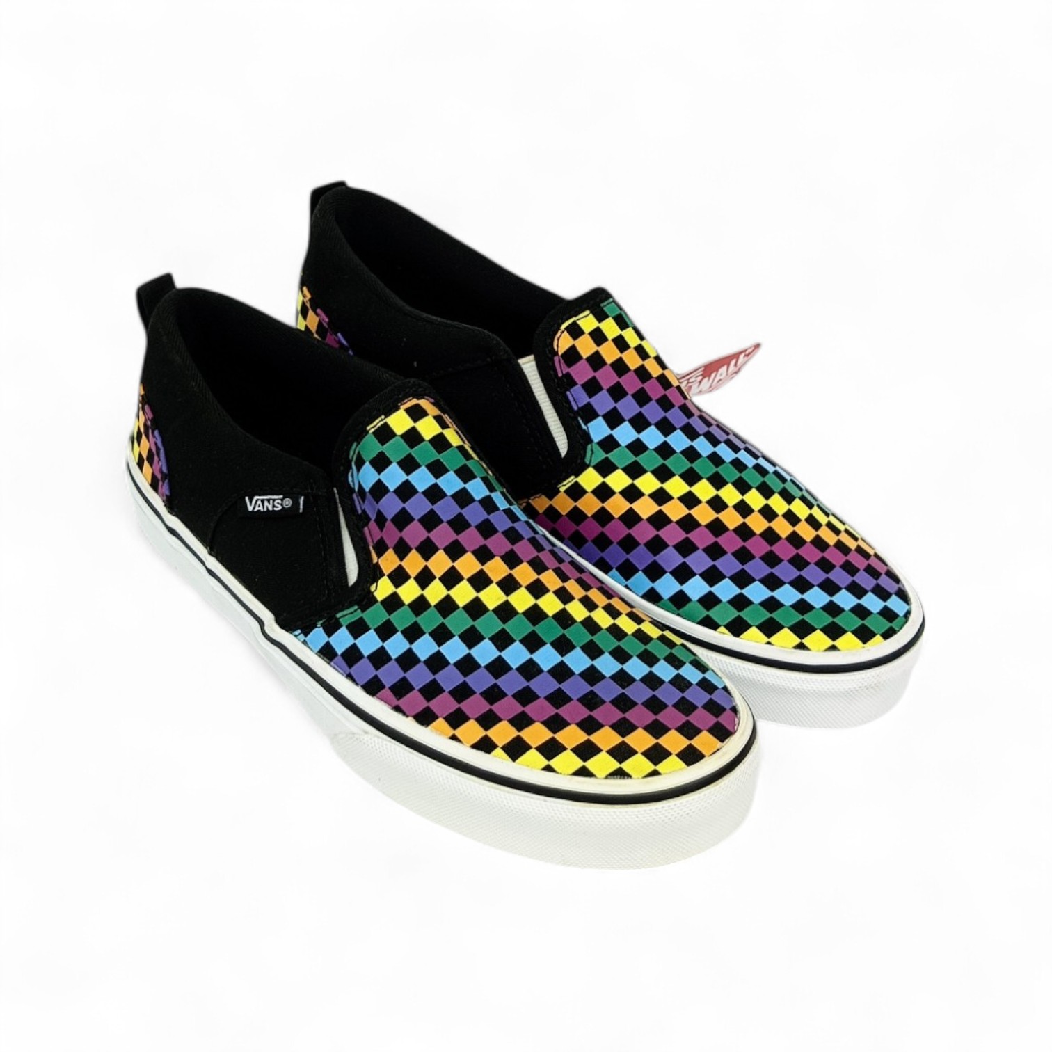 ZAPATO TALLA 5.5 - VANS - ASHER - NEGRO/CUADROS DE COLORES