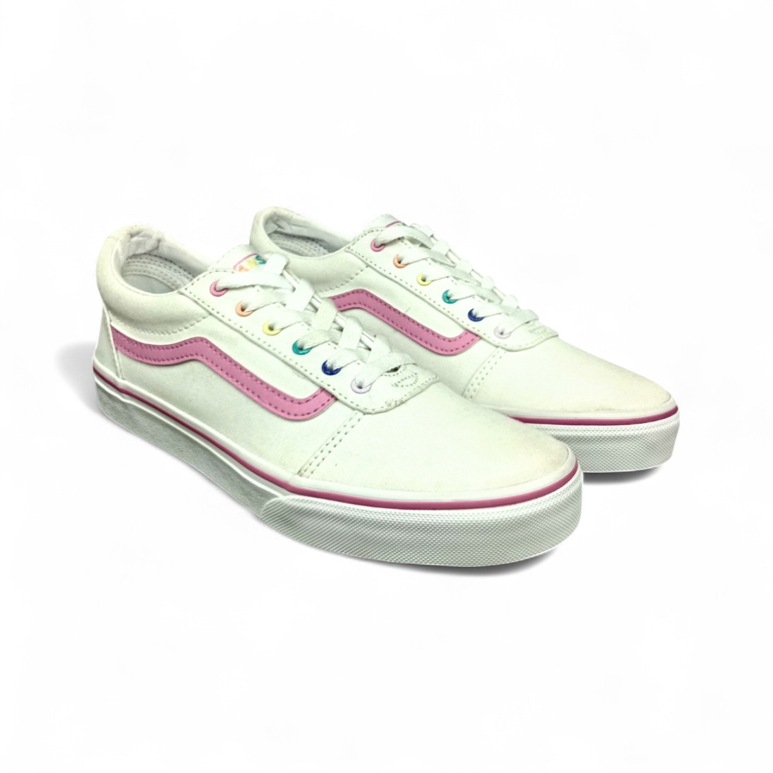 ZAPATO TALLA 6.0 - VANS - WARD - BLANCO/RAYA ROSADO/COLORES OJALES