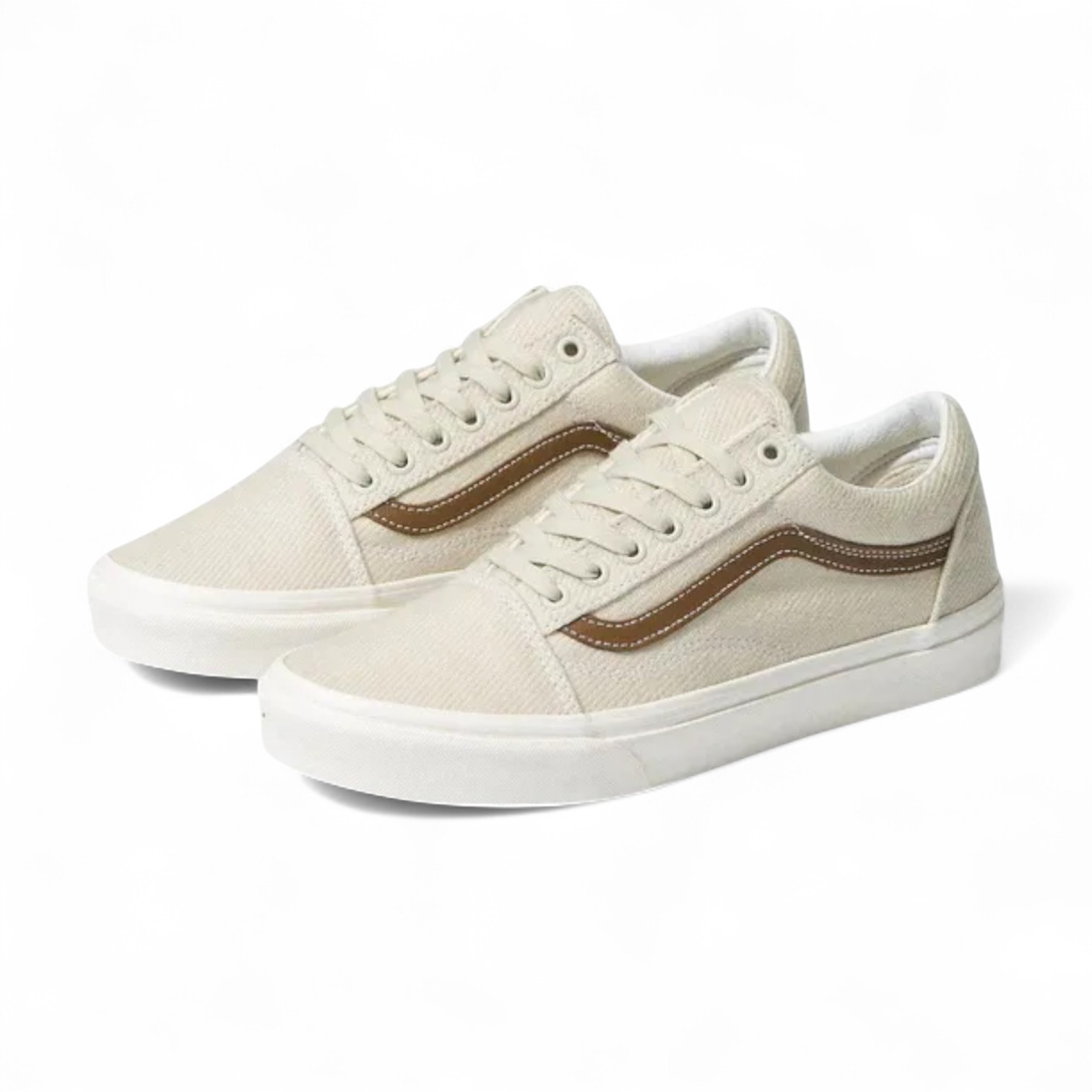 ZAPATO TALLA 6.5 - VANS - OLD SKOOL - CREMA ENTERO/FRANJA CAFE