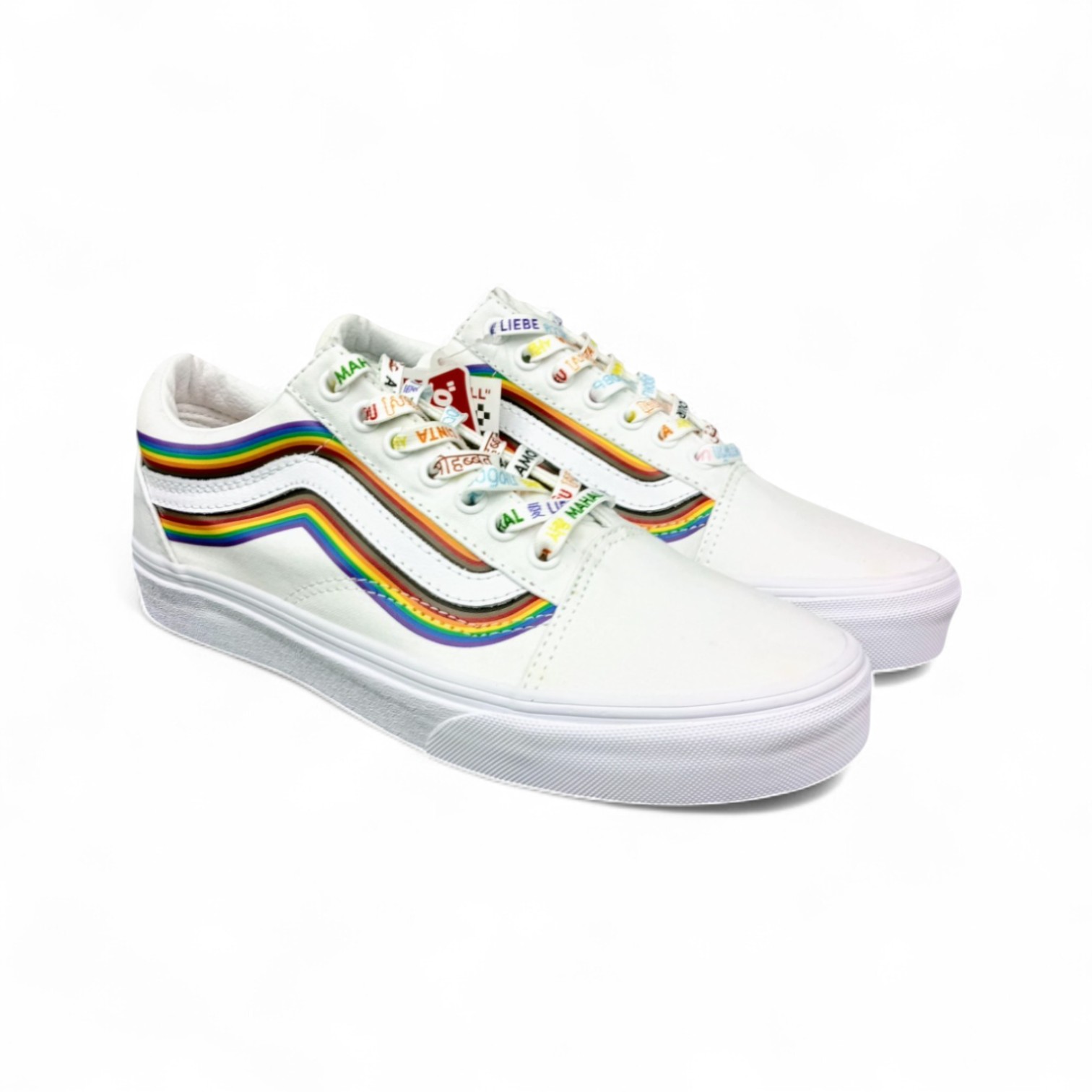 ZAPATO TALLA 9.0 - VANS - OLD SKOOL - BLANCO ENTERO/ARCOIRIS
